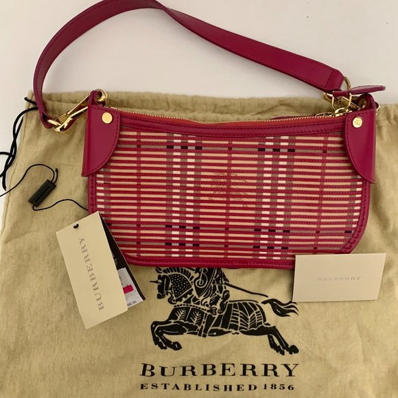 BURBERRY LOLLARD HAYMARKET CANVAS LEATHER SHOULDER BAG W DUST BAG MADE IN ITALY - Picture 1 of 16